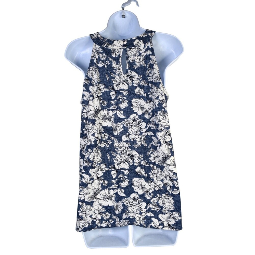 Fortune + Ivy Top Womens S Blue Floral Sleeveless Halter Neck Keyhole Back - Picture 2 of 8
